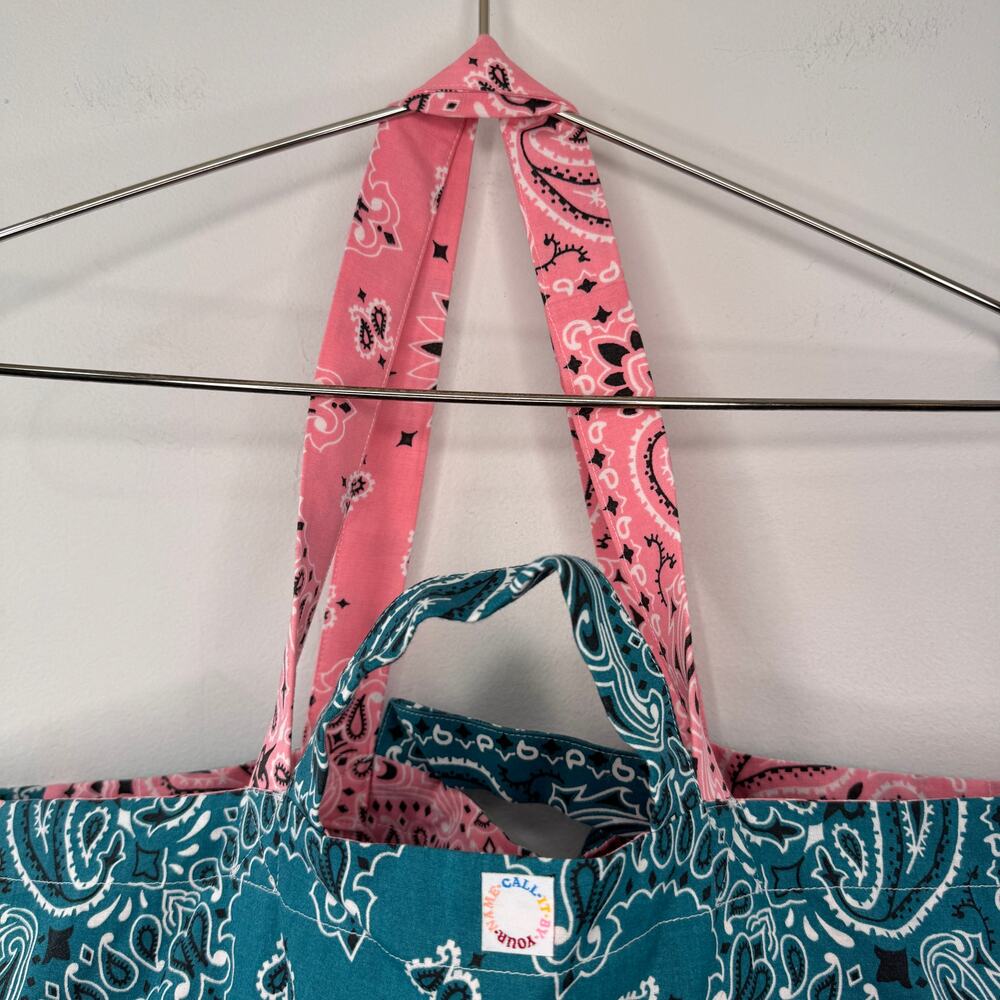 CALL IT BY YOUR NAME Maxi Blue Pink Tote Large Hand-Embroidered Top Handle Bag - Picture 3 of 10